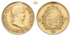 Ferdinand VII, 1/2 escudo 1817. Madrid. Har vært anhengt/has been mounted