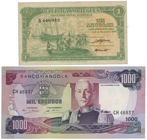 Lot 2 pcs. 1 angolar 1948 and 1000 escudos 1972.