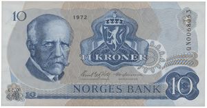 10 kroner 1972. QN0068053. Erstatningsseddel.