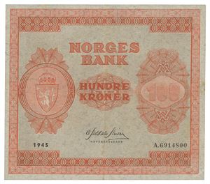 Norway. 100 kroner 1945. A6914800