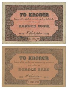 Lot 2 stk. 2 kroner 1918 og 1922