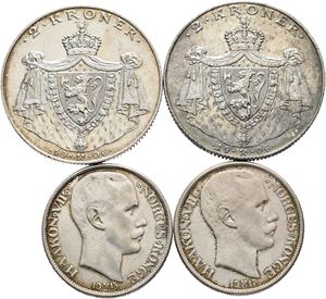 Lott 4 stk. kronemynt. 2 kroner 1906 (2), 1 krone 1915 og 1917