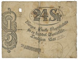 24 skilling 1840. No. 332438a. Hull, rifter og flekker/hole, tears and stains. Sjelden/rare