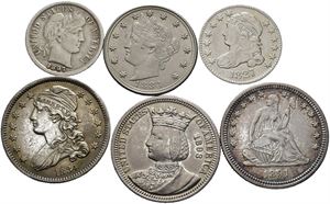 Lott med 6 små sølvmynter USA
