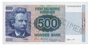 500 kroner 1991. 0000000000.
