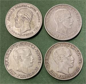 Lot 4 stk. 2 kroner 1894, 1910, 1914 og 1916