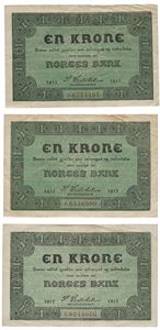 Lot 3 stk. 1 krone 1917 C