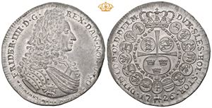 3 krone 1726. Preget i tinn/struck in pewter. S.2