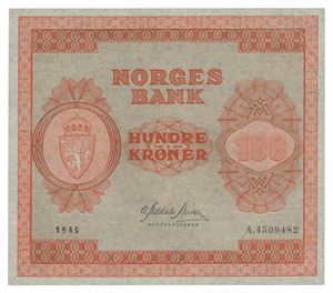 Norway. 100 kroner 1945. A4509482