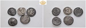 Mixed lot of 5 Roman imperial and Roman provincial silver coins