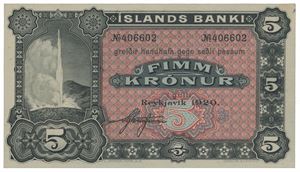 5 krónur 1920. No. 406602. Remainder.