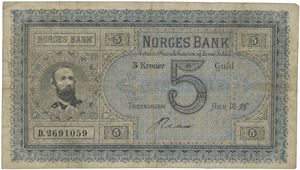 5 kroner 1898. D.2691059. Signert Rian.