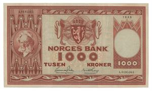 1000 kroner 1949. A0195364