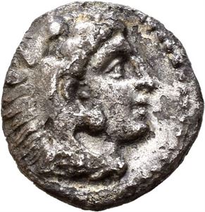 SELEUKID KINGS of SYRIA, Seleukos I Nikator (as satrap, 321-315 BC). AR hemidrachm (1,84 g). In the name of Philip III and types of Alexander III of Macedon. Struck at uncertain mint in Babylonia circa 318-316 BC. Head of Heracles right, wearing lion skin headdress / ??S???OS FI?I??OY, Zeus seated left; monograms in left field and below throne. Corroded surfaces.