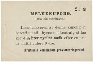 Kristiania Kommunale Provianteringsråd, melkekupong