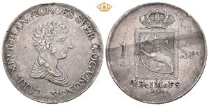 Speciedaler 1834. Ujevn toning/strikkmerke på revers