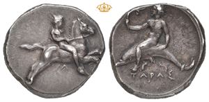 CALABRIA, Tarentum. Circa 405-400 BC. AR didrachm or nomos (21 mm; 7,95 g)