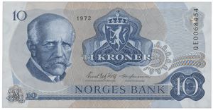 10 kroner 1972. QE0068454. Erstatningsseddel.