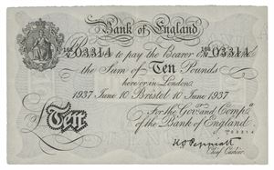 10 pounds Bristol 10.juni 1937. No.03314