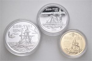 100-, 50- og 10 tala 1988. Kon Tiki. I original eske med sertifikat