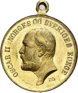 Oscar II. Erindring fra Bergensutstillingen 1898. Olsen. Forgylt bronse med hempe. 25 mm