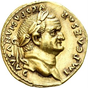VESPASIAN 69-79, aureus, Roma 76 e.Kr. (7,27 g.). R: Ku gående mot høyre