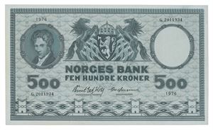 500 kroner 1976. G2011934. Erstatningsseddel/replacement note