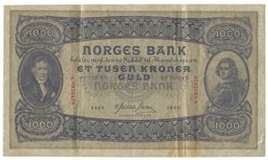 1000 kroner 1942. A0937428. Flekker/spots