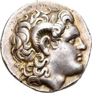 THRAKIA, Lysimachos 323-281 f.Kr., tetradrachme, Pella 286/5-282/1 f.Kr. (16,81 g). Hode av Alexander den store mot høyre/Athene sittende mot venstre