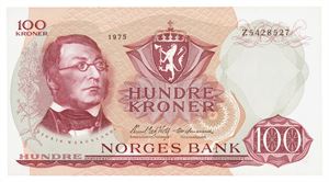 100 kroner 1975. Z5428527. Erstatningsseddel/replacement note