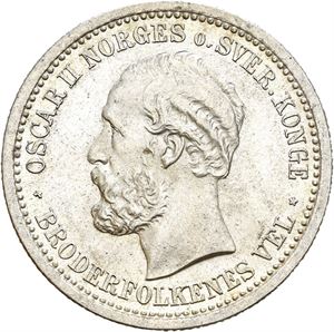OSCAR II 1872-1905, KONGSBERG, 1 krone 1877