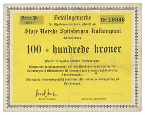 100 kroner 1973. Serie Pq. Nr. 10966