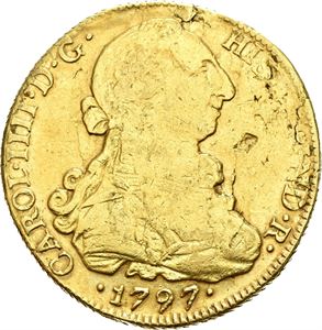 Carl IV, 8 escudos 1797. Riper og merker/scratches and marks