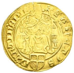 Utrecht, David van Bourgondie 1455-1496, goldgulden u.år/n.d. Liten pregesprekk/minor striking crack.