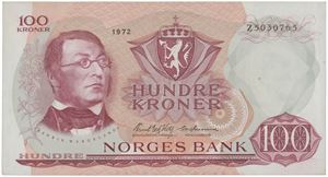 100 kroner 1972. Z5030765. Erstatningsseddel/replacement note.