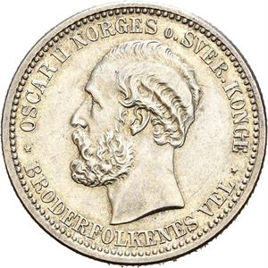 OSCAR II 1872-1905, KONGSBERG, 1 krone 1892