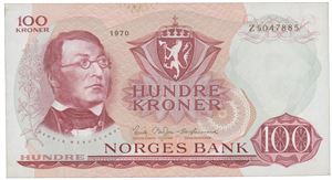 100 kroner 1970 Z 5047885.  Erstatningsseddel.