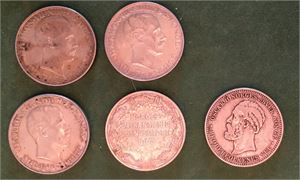 Lot 5 stk. 2 kroner 1893, 1906, 1916 og 1917 (2)