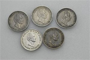 Lot 5 stk. 12 skilling 1845, 1846, 1854, 1855 og 1856