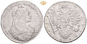 Rubel 1734. Kadashevsky mint. Blankettfeil på advers/flan flaw on obverse