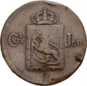 Carl XIV Johan 1818-1844. 1 skilling 1824. Ompreget/overstruck. Hakk/pecks
