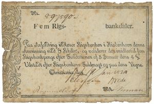 5 rigsbankdaler 12.1.1814. No. 897890a.