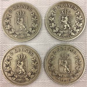 Lot 4 stk. 2 kroner 1893, 1894, 1900 og 1902