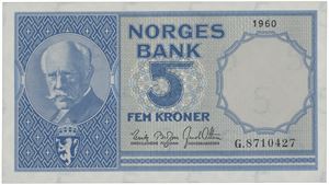 5 kroner 1960. G.8710427.