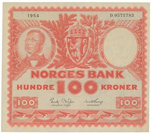 100 kroner 1954. D.0575783.