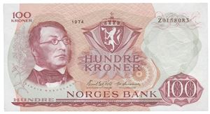 100 kroner 1974. Z0158083. Erstatningsseddel/replacement note