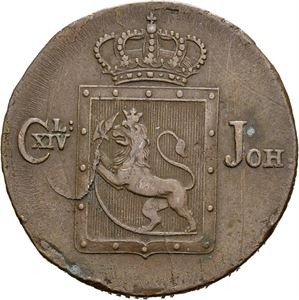 CARL XIV JOHAN 1818-1844, KONGSBERG, 2 skilling 1828. Blankettfeil/planchet flaws