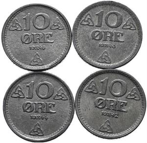 10 øre 1942, 43, 44 og 45 i sink