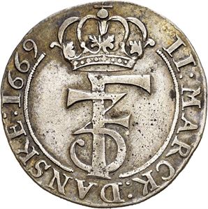 FREDERIK III 1648-1670, CHRISTIANIA, 2 mark 1669. S.38