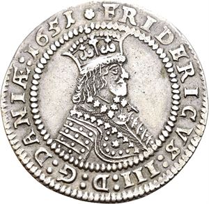 FREDERIK III 1648-1670 4 mark 1651. Ripe på revers/scratch on reverse. S.24